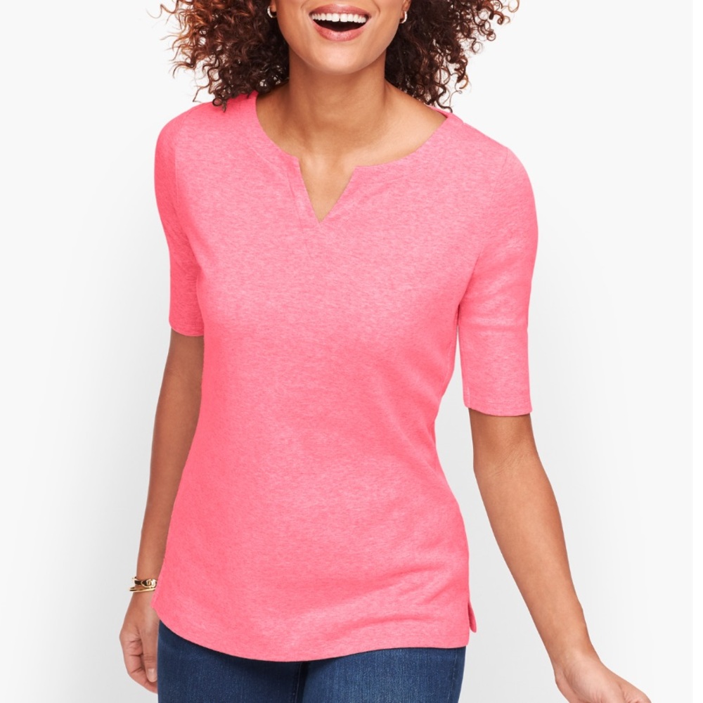 Talbots Split Neck Tee Heathered The Talbots Tee Size MP